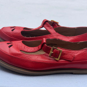 Topshop Women's Red Leather Slip on Mary Jane Shoe